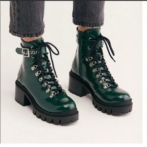 Jeffrey campbell czech platform green leather combat boots